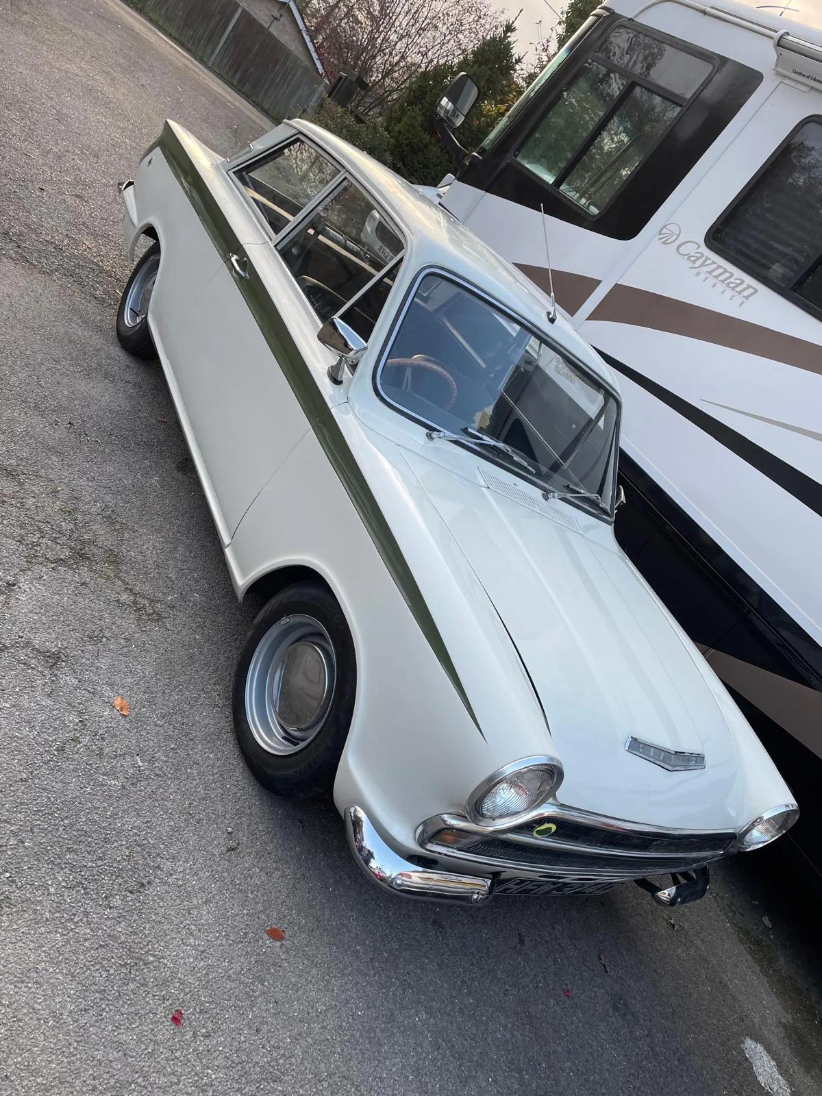 Ford cortina mk1 two-door; lotus cortina-style livery, verify provenance at Welch Automotive
