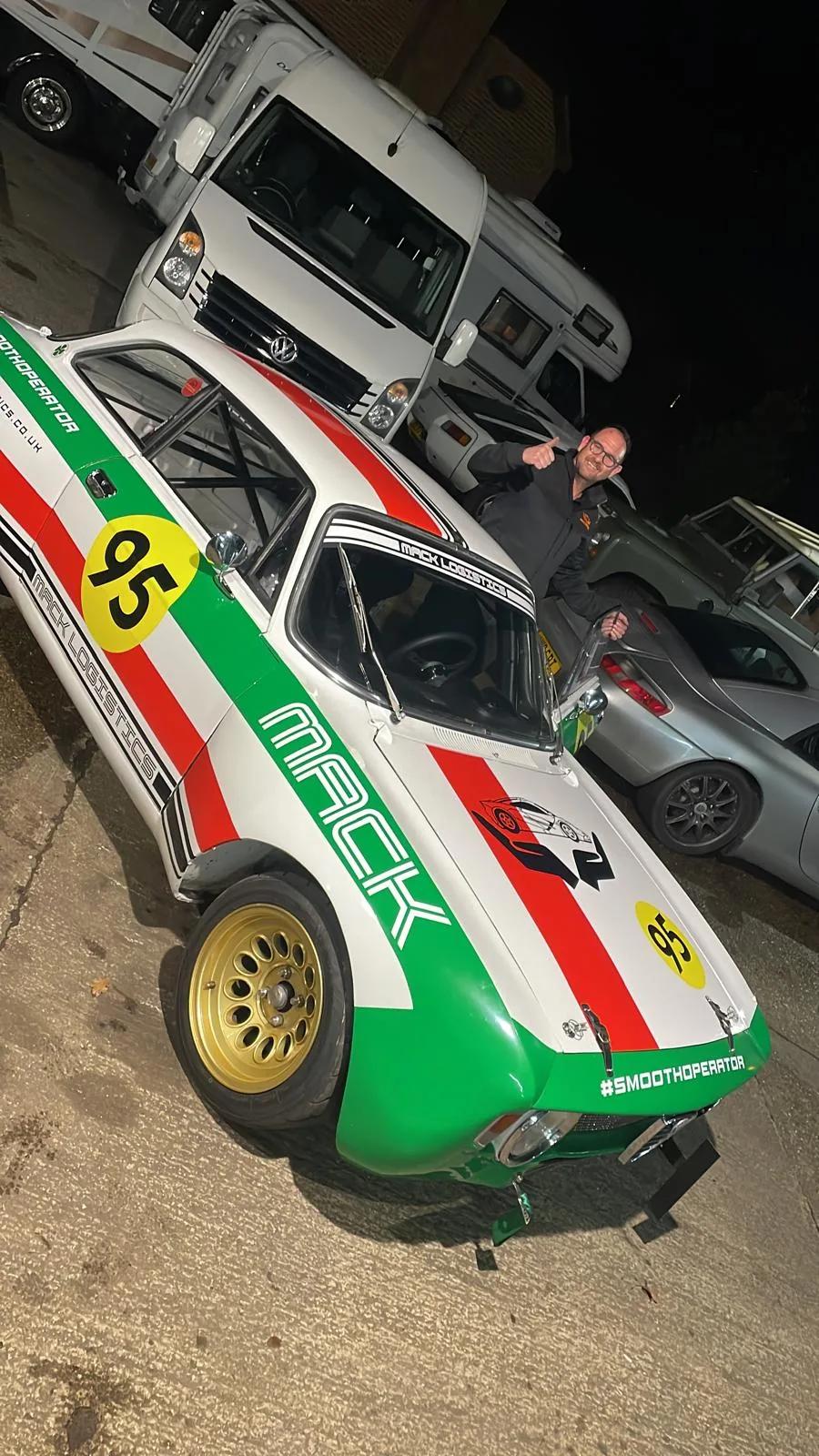 Classic race car with Italian tricolour livery